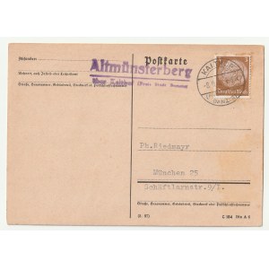 KAŁDOWO (pow. malborski), GDAŃSK. Pocztówka wysłana 8.IX.1939 r., do Monachium z Kałdowa (w latach 1920-1939 należącego do Wolnego Miasta Gdańska), pieczęć poczty w Kałdowie