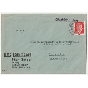 GDAŃSK. envelope from Otto Baumgart Büro-Bedarf Danzig Hundegassse 106/107, from Landesbauernschaft, Verwaltungsstelle d. Wirtschatsverbände Danzig Münchengasse, on the envelope stamp with inscription: Geschäftspapiere, stamp and stamp of Danzig post offi