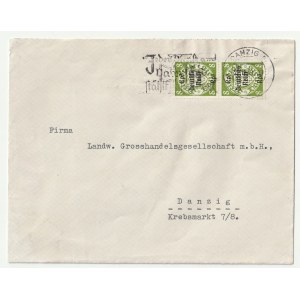 GDAŃSK. envelope of the Danzig branch of the well-known Silesian company Giesche, on verso printed inscription: GIESCHE HANDELSGESELLSCHAFT m.b.H. DANZIG, to Grosshandelsgesellschaft m.b.H., Danzig Krebsmarkt 7/8; two Danzig postage stamps overprinted wit