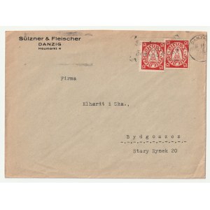 GDAŃSK. envelope from Sülzner &amp; Fleischer DANZIG Heumarkt 4, addressed to Elhardt and Ska., Bydgoszcz Stary Rynek 20; two Danzig stamps and a Danzig postmark; f.p.; dimensions ca. 165x120 mm.