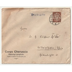 GDAŃSK - Two envelopes of an academic corporation: Corps Cheruscia Danzig -Langfuhr Technische Hochschule, Danzig stamps, Danzig stamp and from Wrzeszcz dates: 7.7.28. i 19.12.34