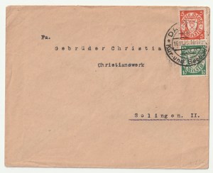 GDAŃSK. Koperta firmy G.&E. Nicolai, Danzig-Ohra (Orunia) do Solingen: 16.11.29, gdańskie znaczki, pieczęć reklamująca Gdańsk; st. bdb.; wym. ok. 153x125 mm.