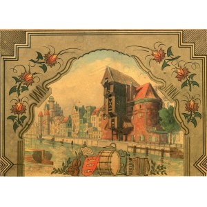 GDAŃSK, Wharf with Crane; signed in pencil B. Hertz, 1938; in the foreground a staffage in the form of musical instruments, the bordure stylized as Art Nouveau; watercolor, st. bdb, frame and glass