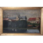 OLIVIA. View of the monastery; E. Krautz, Krauck, 1925; signed at bottom on canvas; painting on canvas, framed; condition bdb, left side of canvas wavy; dimensions with frame: 780x527 mm; Oliva