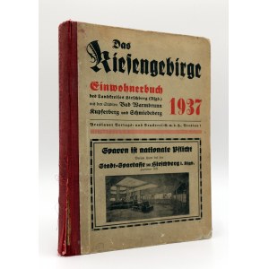 [JELENIA GÓRA, CIEPLICE, MIEDZIANKA, KOWARY]. Das Riesengebirge Einwohnerbuch des Landkreises Hirschberg (Rsgb.) mit den Städten Bad Warmbrunn, Kupferberg, und Schmiedeberg. 1937. Wrocław 1937. Breslauer Verlags- und Druckerei-G. m. b. h. X, 266 str.; wym