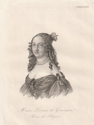 LUDWIKA MARIA GONZAGA (1611-1667), królowa Polski, żona Władysława IV, a potem Jana II Kazimierza; pochodzi z: La Pologne historique,... L. Chodźko, wyd. Paryż 1835-1842; stal. cz.-b.