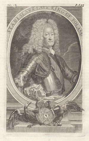 STANISŁAW LESZCZYŃSKI (1677-1766), król Polski, półpostać w owalu; anonim, ok. 1770; miedz. cz.-b.