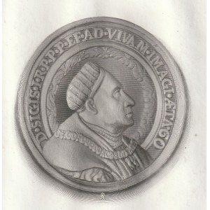 ZYGMUNT I THE OLD (1467-1548), King of Poland, steel engraving depicting a medal from 1527 (obverse and reverse) on the occasion of the incorporation of Mazovia into the Crown and the 60th anniversary of the ruler's birth