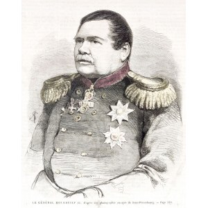 MURAWYOV Mikhail (1796-1866), Spitzname Veshatel, einst Dekabrist und entschiedener Feind des Zaren, später glühender Anhänger des Zaren, unterdrückte Aufstände mit außergewöhnlicher Grausamkeit; Halbfigur, anonym (kombinierte Autoreninitialen: AS), 1863;