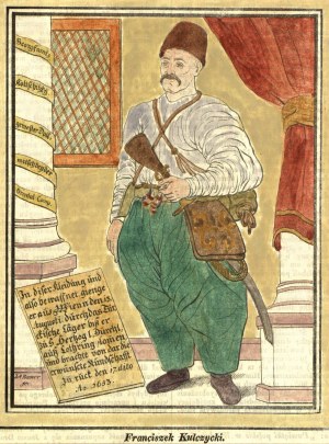 [ODSIECZ WIEDEŃSKA] - KULCZYCKI Jerzy Franciszek (1640-1694). Portret tłumacza z języka tureckiego i dyplomaty w stroju tureckim, w którym miał się przedzierać przez obóz turecki jako posłaniec z oblężonego w 1683 r. Wiednia, założyciel jednej z pierwszyc