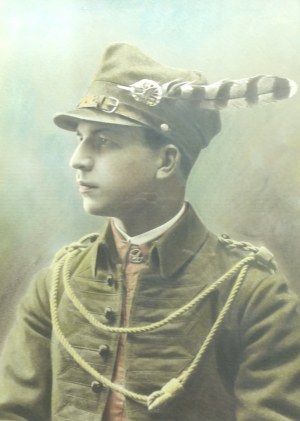 KRAKÓW. Portret (monidło) członka organizacji Sokół z Galicji, sprzed 1914 r.