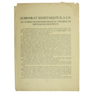 KRAKOW. COMMUNICATION FROM THE SECRETARIAT OF THE K.S.S.N TO THE COMMISSION OF THE CONFEDERATED INDEPENDENCE PARTIES [1913].