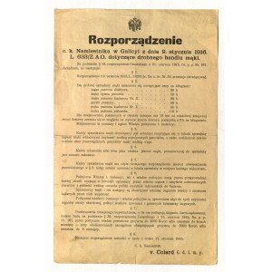 GALICJA. Rozporządzenie c.k Namiestnika w Galicyi z dnia 9. stycznia 1916 L633/Z.A.O dotyczące drobnego handlu mąki