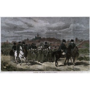 AUFSTAND IM JANUAR. Aufständische auf dem Weg nach Sibirien, eskortiert von Kosaken. Nach einer Zeichnung von Juliusz Kossak, nach 1864.