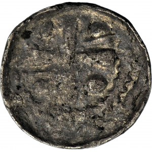 R-, Władysław I Herman 1081-1102, Denar, Głowa św. Jana (duża), włosy długie