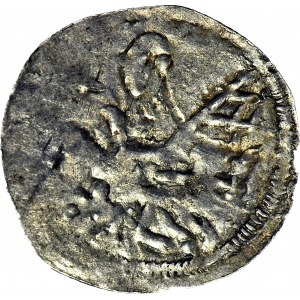 RR-, Bolesław IV Kędzierzawy 1146-1173, Denar, Książę na koniu z proporcem/ Łuki