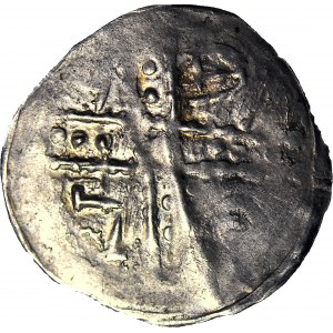 Bolesław I Wysoki 1163-1201 lub Mieszko Plątonogi 1163-1211, Denar, Wrocław, Dwie postacie, krzyż