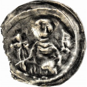 RRR-, Bogusław I i Kazimierz I 1156-1180 lub Bogusław II i Kazimierz II 1187-1219, Brakteat, Postać z krzyżem i chorągwią, R7