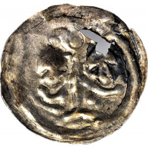 R-, Henryk I Brodaty 1201-1238 lub Henryk II Pobożny 1238-1241, Brakteat, Dwie głowy, Pastorał zamknięty, R6