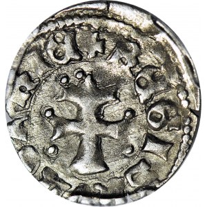Ludwik Węgierski(Andegaweński) 1370-1382, denar Saracen, WYŚMIENITY