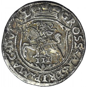 R-, Zygmunt II August, Trojak 1563, Wilno prążkowany monogram