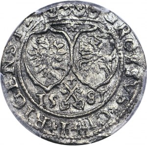 R-, Stefan Batory, Grosz z TARCZAMI 1581, Ryga, T.8, R3