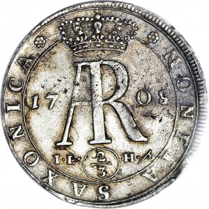 R-, August II Mocny, 2/3 talara (gulden) 1708 ILH, Drezno, MONOGRAM AR, R4