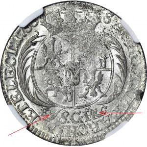 RR-, August III Sas, Dwuzłotówka (8 groszy) 1753, wokół nominału HAKI