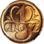 1 grosz 1937, menniczy, kolor RD