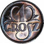 1 grosz 1937, menniczy, kolor RB