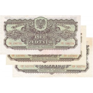 lot 3 szt. 5 złotych 1944 ...owym, ser. CE, CT, CY