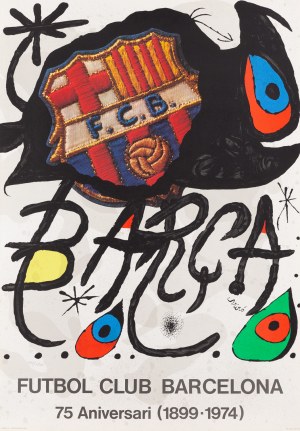 Joan Miro (1893 Barcelona - 1983 Palma de Mallorca), Plakat na 75. rocznicę FC Barcelony , 1974