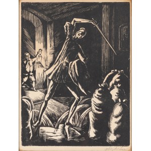 Władysław Lam (1893 Konjic - 1984 Gdańsk), Don Kichot w młynie z teki 'Don Quijote', 1925