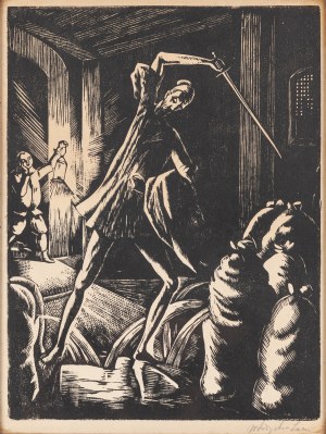 Władysław Lam (1893 Konjic - 1984 Gdańsk), Don Kichot w młynie z teki 'Don Quijote', 1925