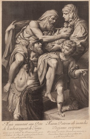 Gérard Audran (1640 Lyon - 1703 Paryż), Eneasz ratujący Anchizesa z płonącej Troi wg Leonella Spady