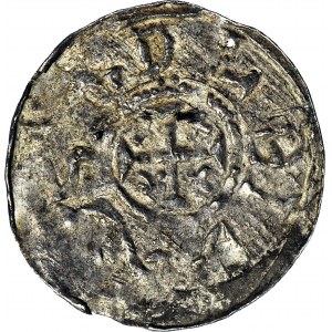 Bolesław Krzywousty 1107-1138, Denar, Biskup i rycerz, Krzyż krzyżyki, MENNICZY