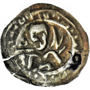 RRR-, Mieszko III Stary 1173-1202, Gniezno, Brakteat łaciński, Książę z nietypową gałązką na prawym ramieniu, R5/R8?