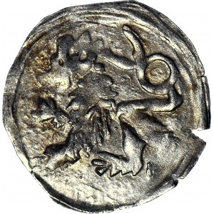 RR-, Śląsk, hrabstwo Kłodzkie, Jerzy z Podiebradu 1454-1462, halerz ok. 1460 ?, DWA AWERSY