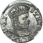 Stefan Batory, trojak 1586 Ryga, mała głowa, REX P, menniczy