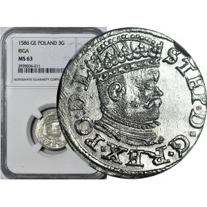 Stefan Batory, trojak 1586 Ryga, mała głowa, REX PO, menniczy