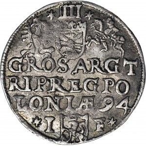 R-, Zygmunt III Waza, Trojak 1594, Olkusz, pod popiersiem króla sześcioramienna gwiazda