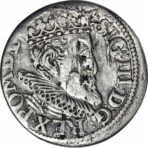 R-, Zygmunt III Waza, Trojak 1619, Ryga, Z LISEM, T.3 mk, rzadki
