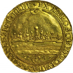 RRR-, Władysław IV Waza, Donatywa wagi 1,5 Dukata (PÓŁTORA DUKATA) 1647 Gdańsk, R5-R6