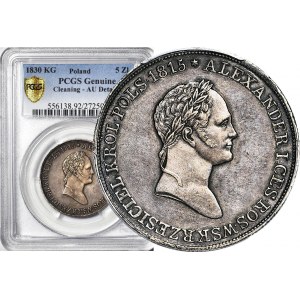 R-, Królestwo Polskie, Aleksander I, 5 złotych 1830 KG, najrzadsze, Berez. 15 zł