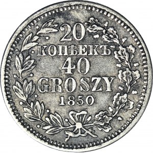 Zabór Rosyjski, 40 groszy = 20 kopiejek 1850 MW, Warszawa