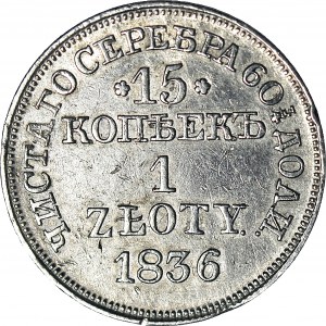 Zabór Rosyjski, 1 złoty = 15 kopiejek 1836 MW, piękne