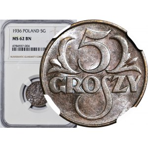 5 groszy 1936, mennicze, kolor BN