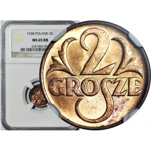 2 grosze 1938, mennicze, kolor RB