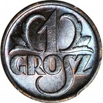 1 grosz 1937, menniczy, kolor BN