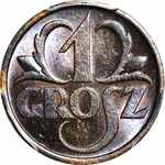 1 grosz 1937, menniczy, kolor BN